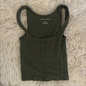 American Eagle Outfitters Dark Green Ribbed Crop Tank Top